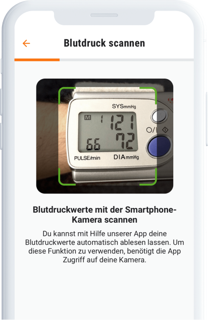 Abbildung Scanfunktion des Blutdrucktagebuchs in der Manoa App